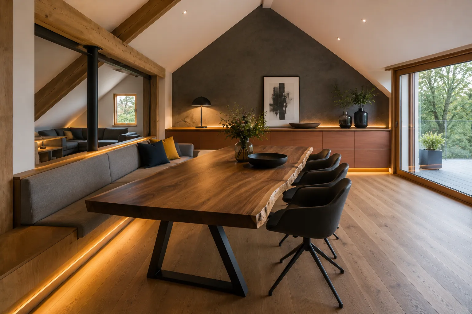 Esszimmer nach Maß mit Nussbaum Esstisch und eingebauter Sitzbank in Kassel