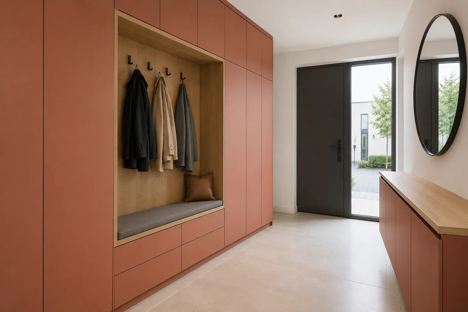 Garderobe nach Maß aus Fenix Rosso Jaipur und Eiche in Kassel