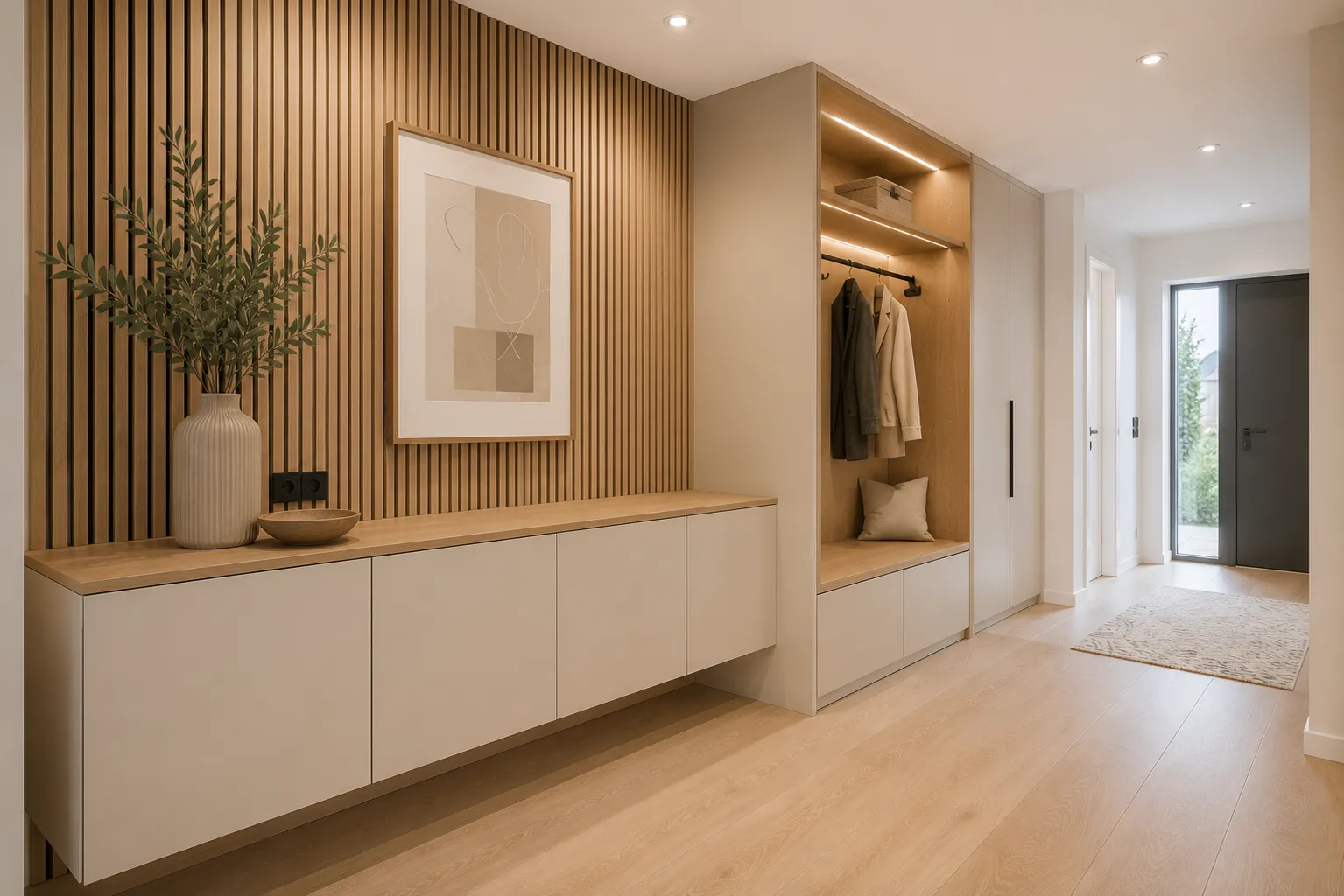 Garderobe nach Maß mit Akustikpaneelen und Sideboard in Kassel