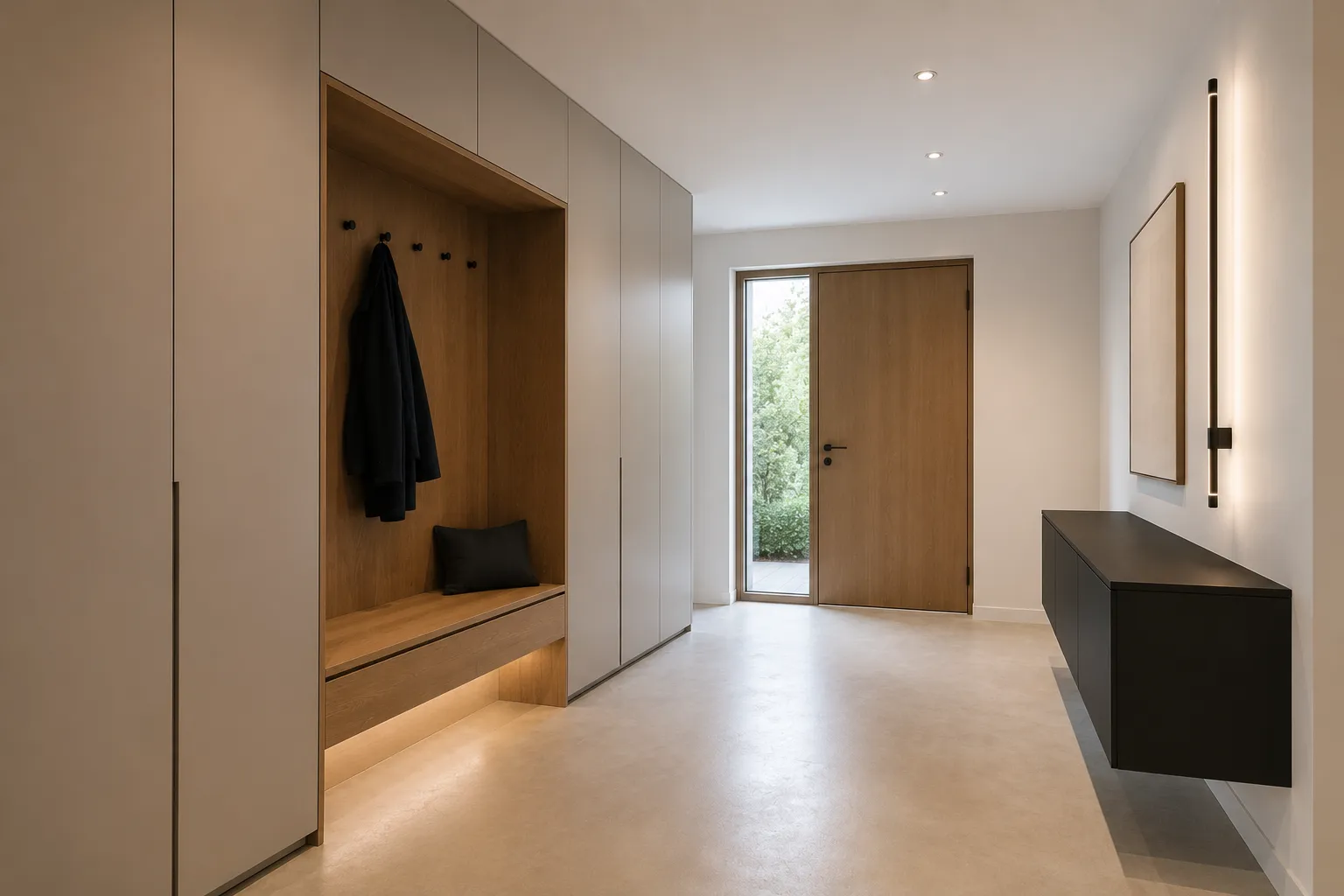 Minimalistische Garderobe nach Maß mit Sitznische in Kassel