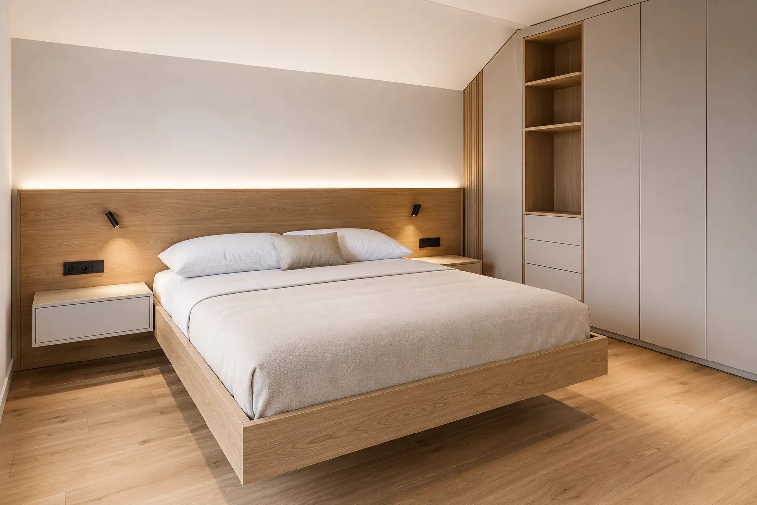 Bettanlage nach Maß aus Eiche Natur für ein Schlafzimmer in Kassel