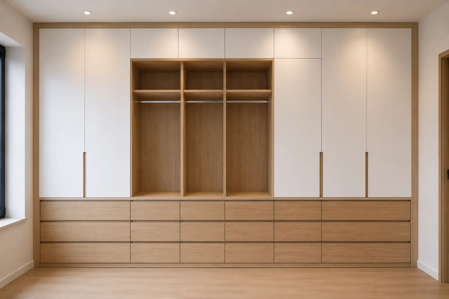 Kleiderschrank nach Maß mit Schubkästen in Weiß und Eiche