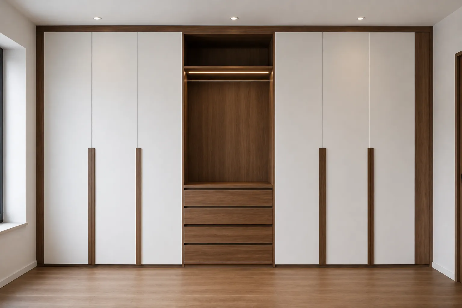 Kleiderschrank Kassel nach Maß weiß mit Nussbaum